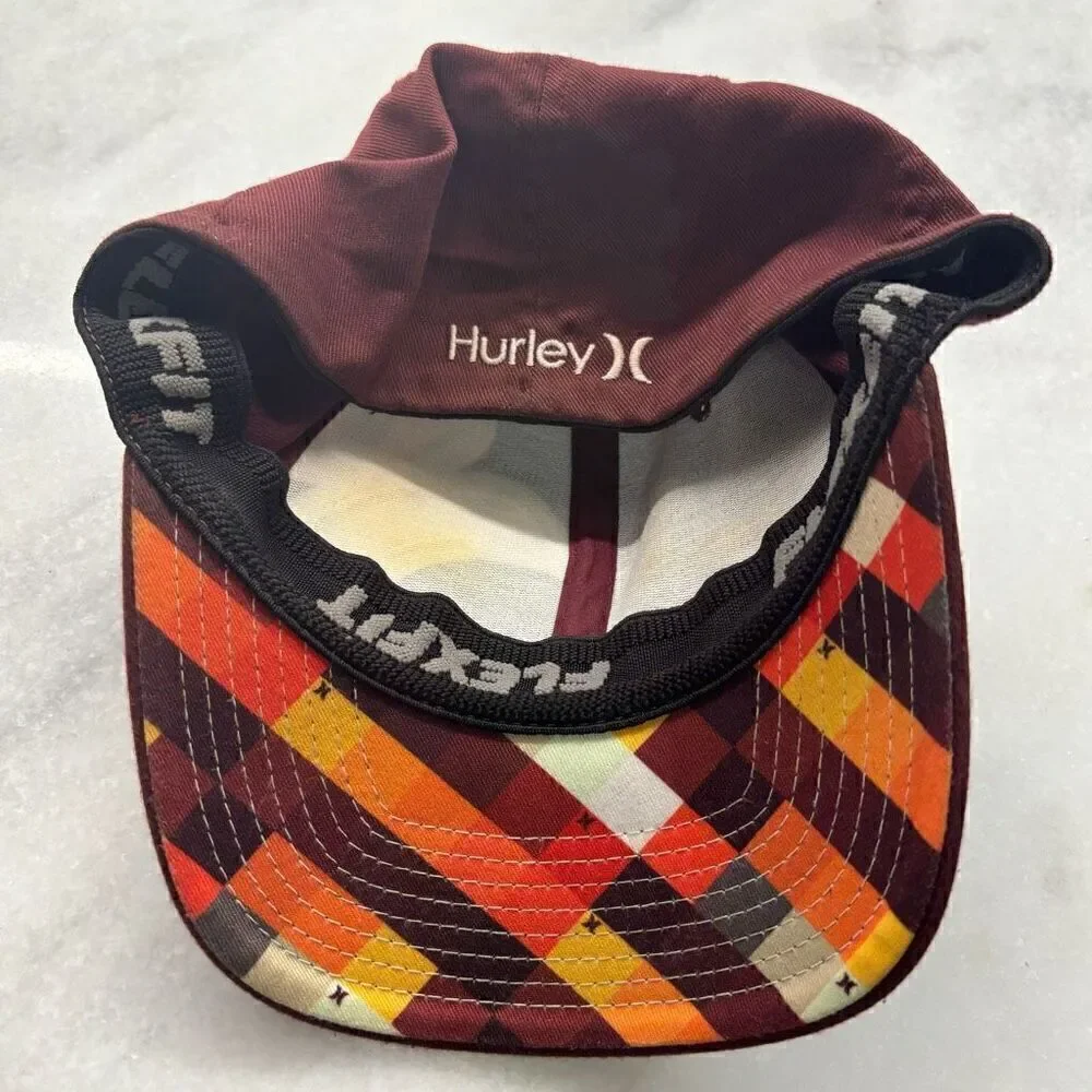 Hurley By Yupoong Flexfit Embossed Logo Fitted Six Panel Hat Cap Maroon S-M
